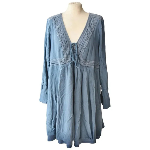 Torrid Tops - TORRID Women's Peasant Mini Dress or Long Tunic For Layering Maritime Blue Sz 2
